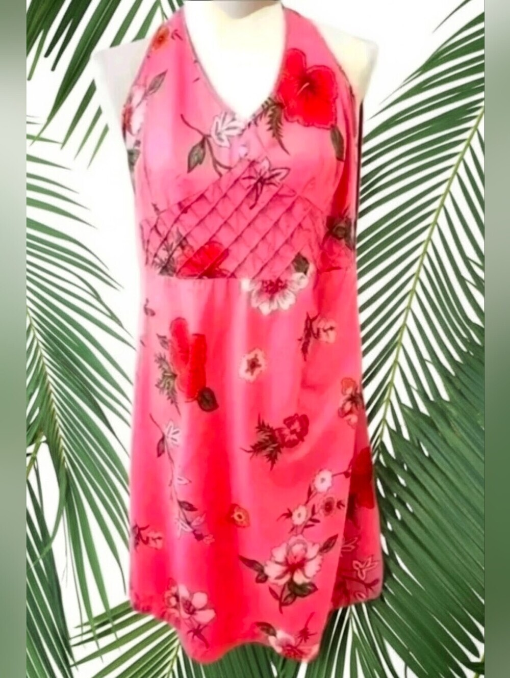 802. VTG Tommy Hilfiger Y2K Pink Hibiscus Tropical Halter Dress Size 12
